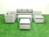 Fimous Outdoor Rattan Garden Furniture Set with Grey Cushions Luxury 6 Seater with 2 Big Footstools and Coffee Table,2 Side Tables For Conservatory,Patio