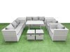Fimous 10 Seater Garden Furniture Set PE Ratten Garden Sofa Set with Rectangular Dining Table 2 Small Stools 2 Side Tables Light Grey