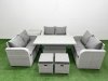Fimous 8 Seater PE Wicker Rattan Furniture Sofa Sets with Adjustable Lifting Dining or Coffee Table 2 Seater Love Sofa 2 Stool Side Table Light Grey