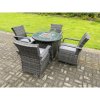 Fimous Rattan Garden Furniture Gas Fire Pit Round Dining Table Set Gas Heater And Dining Chairs 4 Seater