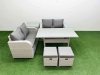 Fimous 6 Seater Outdoor Love Sofa Set Rattan Garden Furniture Set with Rectangular Dining Table 2 Small Stools Side Table Light Grey