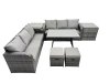 Fimous Garden Rattan Outdoor Furniture Set 8 Seater with 3 Seater Sofa 2 Side Table 2 Small Stools Dark Grey