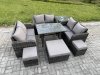 Fimous Outdoor Rattan Garden Furniture Set 9 Seater Patio Love Sofa Set with Rectangular Dining Table 3 Footstools Side Table Dark Grey Mixed