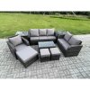 Fimous Outdoor Garden Furniture Sets 9 Pieces Wicker Rattan Furniture Sofa Sets with Rectangular Coffee Table Loveseat Sofa 3 Footstools 2 Side Tables