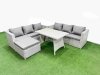 Fimous Rattan Garden Furniture Dining Set 7-seater Patio Rectangular Table 3 Seater Sofa Set with Big Stool Light Grey