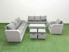Fimous 9 Seater Poly Rattan Outdoor Garden Furniture Oblong Coffee Table Sofa Set Patio 3 Seater Sofa Reclining Chair 3 Seater Sofa Stools Light Grey