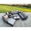 Fimous Rattan Outdoor Garden Furniture Sofa Set Patio Table & Chairs Set with 3 Seater Sofa Reclining Chair 3 Footstools 3 Seater Sofa Side Table Dark Grey Mixed
