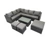 Fimous Outdoor Rattan Rectangular Coffee Table Corner Sofa Sets Garden Furniture Set with 3 Stools Dark Grey Mixed