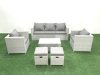 Fimous Rattan Garden Furniture Set with 3 Seater Sofa 2 Chair Rectangular Coffee Table 2 Small Footstools Light Grey Mixed 7 Seater