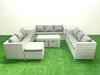Fimous Rattan Garden Outdoor Furniture Set 12 Seater Garden Sofa Oblong Coffee Table Set with 3 Footstools 2 Side Tables Light Grey Mixed