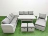 Fimous 10 Seater Poly Rattan Outdoor Garden Furniture Rectangular Dining Table Sofa Set Patio 3 Seater Sofa Reclining Chair 3 Seater Sofa 3 Stools Side Table Light Grey