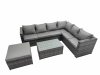 Fimous Outdoor PE Rattan Garden Furniture Sofa Set with Oblong Coffee Table Big Stool Dark Grey