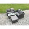 Fimous High Back Rattan Garden Furniture Set with Loveseat Sofa Rectangular Coffee Table Big Footstool Indoor Outdoor Patio Lounge Sofa Set Dark Grey Mixed