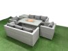 Fimous 8 Seat PE Rattan Lounge Sofa Set Outdoor Garden Furniture Set with Firepit Dining Table 3 Seater Sofa Side Table Light Grey
