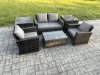 Fimous Outdoor Lounge Sofa Set Wicker PE Rattan Garden Furniture Set with Rectangular Coffee Table Double Seat Sofa 2 Side Tables Dark Grey Mixed
