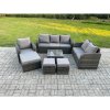 Fimous Rattan Garden Furniture 7 Piece Patio Set With Table Sofa Square Coffee Table Reclining Chair Love seat sofa Side 3 Seater Sofa 3 Footstools