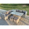 Fimous Rattan Garden Funiture Set Height Adjustable Rising Lifting Table Sofa Dining Set With Side Coffee Tea Table Stool
