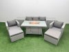 Fimous 7 Seat PE Rattan Lounge Sofa Set Outdoor Garden Furniture Set with Firepit Dining Table 3 Seater Sofa 2 Big Footstools 2 Side Tables Light Grey
