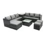 Fimous Outdoor Rattan Garden Furniture Set 9 Seater Patio Lounge Sofa Set with Square Coffee Table Side Table 3 Footstools Dark Grey Mixed