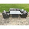 Fimous Wicker PE Rattan Outdoor Garden Furniture Set Height Adjustable Rising lifting Dining Table With Armchair Side Table