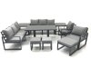 Fimous Garden Sofa Set Aluminium Furniture Rising Dining Tabe Set with 2 Chair 3 Footstools 2 Side Tables Dark Grey