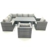 Fimous Dark Grey Outdoor Lounge Rattan Corner Sofa Set Garden Furniture Rectangular Dining Table Chair