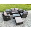 Fimous Wicker PE Rattan Outdoor Furniture Set Garden Love Sofa Coffee Table 2 Armchair 2 Side Tables Big Footstool Dark Grey Mixed