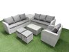 Fimous 9 Seater Poly Rattan Outdoor Garden Furniture Sofa Set Patio 3 Seater Sofa Reclining Chair 3 Seater Sofa Stools Side Table Light Grey