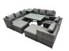 Fimous Outdoor Corner Sofa Chair Dining Table Set Garden Rattan Furniture Set 10 Seater with 2 Big Stools Dark Grey