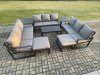 Fimous Aluminium Outdoor Garden Furniture Set Lounge Sofa Oblong Coffee Table 2 PC Big Footstool 2 Side Tables Sets with Cushions Dark Grey 11 Seater