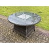 Fimous Rattan Garden Furniture Gas Fire Pit Round Dining Table Gas Heater And Dining Chairs 6 Seater