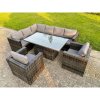 Fimous Dark Mixed Grey Outdoor Rattan Garden Furniture Sofa Set Rising Adjustable Dining Or Coffee Table 2 Chairs Patio Furniture Left Corner