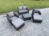 Fimous 6 Seater Rattan Outdoor Garden Furniture Sofa Set Table & Chairs with 2 Big Footstool Dark Grey Mixed