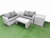 Fimous 4 Seater Outdoor Love Sofa Set Rattan Garden Furniture Set with Oblong Coffee Table 2 Side Tables Light Grey