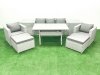Fimous Garden Dining Set Outdoor Rattan Furniture Set with Sofa Dining Table 2 Chairs 2 Big Footstools 2 Side Tables Light Grey Mixed