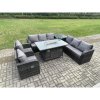 Fimous Rattan Garden Furniture Set with Fire Pit Table,Chair and Side Table 8 Seater Outdoor Patio Lounge Sofa Set Dark Grey Mixed