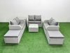 Fimous 8 Seater PE Wicker Rattan Furniture Sofa Sets with Square Coffee Table 2 Seater Love Sofa 2 Big Footstool Side Table Light Grey