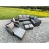 Fimous Patio Garden Furniture Sets Wicker 10 Seater Outdoor Rattan Furniture Sofa Sets with Rectangular Coffee Table Reclining Chair Loveseat Sofa Side Table 3 Footstools