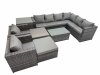 Fimous Patio Sofa Oblong Coffee Table Set Rattan Garden Furniture Set with 2 Chairs 2 Big Stools Side Table Dark Grey Mixed