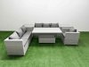 Fimous 6 PCs Rising Dining Table Set Rattan Furniture Set with 3 Seater Sofa Chair 2 Side Tables Light Grey