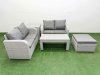 Fimous 5 Seater Outdoor Love Sofa Set Rattan Garden Furniture Set with Oblong Coffee Table Big Footstool Side Table Light Grey