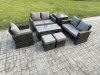Fimous 7pcs Rattan Outdoor Garden Furniture Sofa Set with Coffee Table Side Table 2 Small Footstools Dark Grey Mixed
