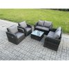 Fimous 6 Seater Rattan Sofa Set Outdoor Garden Furniture Set with Square Coffee Table Loveseat Sofa Reclining Chairs Dark Grey Mixed