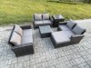 Fimous 7 Seater Rattan Wicker Garden Furniture Patio Conservatory Sofa Set with Square Coffee Table Double Seat Sofa Big Footstool Side Table