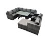 Fimous 9-seater Outdoor PE Rattan Sofa Set with Dining Table Patio Garden Furniture Sets with 2 Chair Big Stool Dark Grey Mixed