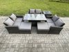 Fimous Wicker PE Rattan Garden Furniture Set Height Adjustable Rising Lifting Table Sofa Dining Set with Double Seat Sofa 2 Big Footstool Side Table Dark Grey Mixed