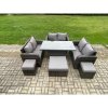 Fimous Rattan Garden Outdoor Furniture 3 PC Love Sofa Set Adjustable Rising lifting Dining Table With 3 Footstools
