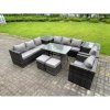 Fimous Wicker Rattan Outdoor Furniture Lounge Sofa Garden Dining Set with Dining Table 2 Side Tables 2 Stools 2 Armchairs 10 Seater Dark Grey Mixed