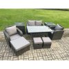 Fimous Rattan Outdoor Garden Furniture Set Rectangular Dining Table and Chair Sofa Set With 2 Side Tables 3 Footstools Dark Grey Mixed