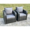2 PC Dark Grey Mixed Curved Rattan Adjustable Reclining Arm Chair Sofa Outdoor Garden Furniture Accesory